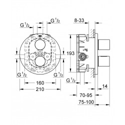 Grohe GROHTHERM 3000 COSMOPOLITAN façade pour mitigeur thermostatique  sorties pour bain/douche