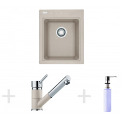 Franke Kit de cuisine G62, Évier en granit KSG 218, sahara + Mitigeur FG 7486, sahara + Distributeur de savon FD 300 (114.0365.083)