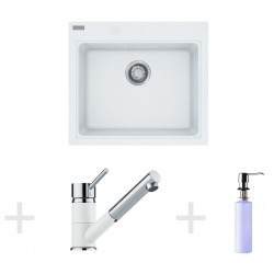 Franke Kit de cuisine G64, Évier en granit KSG 238, blanc + Mitigeur FG 7486, blanc + Distributeur de savon FD 300 (114.0365.100)