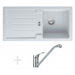 Franke Kit de cuisine G84, Évier en granit STG 614, blanc + Mitigeur FG 1839, chromé (114.0365.797)