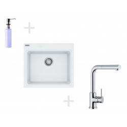 Franke Kit de cuisine G36, Évier en granit KSG 238, blanc + Mitigeur FN 0147.031, chromé + Distributeur de savon FD 300 (114.0283.331)