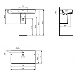 Ideal Standard Strada II Lavabo blanc 800x430 mm, 1 trou de robinet, non meublé, couvercle de vidage en porcelaine inclus (T300101)