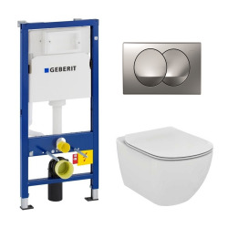 Geberit Pack WC Geberit duofix UP100 + Cuvette Ideal Standard Tesi Aquablade + Plaque de commande Chrome satiné