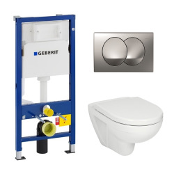 Geberit Pack WC Geberit duofix UP100 + Cuvette Jika (groupe Roca-Laufen) + Plaque de commande Delta20 chrome satiné