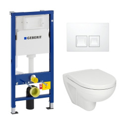 Geberit Pack WC Geberit duofix UP100 + Cuvette Jika (groupe Roca-Laufen) + Plaque de commande Delta50 Blanche