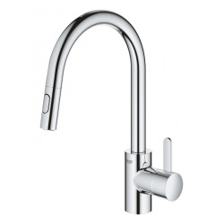 Grohe Eurosmart Cosmopolitan Mitigeur cuisine avec douchette extractible 2 jets, col de cygne, Chrome (31481001)