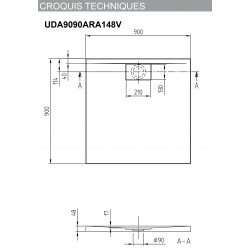 Receveur Architectura Metalrim, 120 x 90, blanc, adherence elevee / classe B / PN18, 1,5