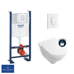 Pack WC Rapid SL autoportant + cuvette Villeroy&Boch O.Novo + plaque Skate Air blanche (ProjectO.Novo-3)