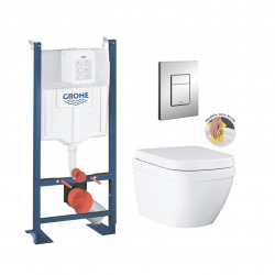 Pack WC Rapid SL autoportant + Euro Ceramic Cuvette WC suspendue compact Triple Vortex, blanc alpin (ProjectEuroCompact-1)