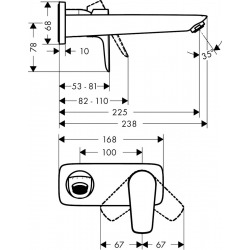 Talis E Mitigeur de lavabo encastré mural noir mat, bec 225mm, bonde à écoulement libre (71734670)