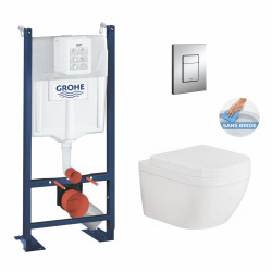 Pack WC Rapid SL autoportant + Euro Ceramic Cuvette WC suspendue compact Triple Vortex, blanc alpin (ProjectEuroCeramic-1)