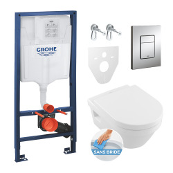 Pack WC Grohe Rapid SL + Cuvette Villeroy & Boch + Plaque de commande Grohe Skate Chrome