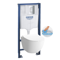 Pack WC Rapid SL GROHE + VITRA Cuvette SENTO avec abattant softclose + Plaque de commande Grohe Skate Chrome (GROHE-SENTO)