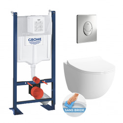 Pack WC Rapid SL autoportant + cuvette Vitra Sento sans bride + plaque Skate Air chrome (ProjectSento-2)