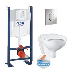 Pack WC Rapid SL autoportant + cuvette Bau Ceramic sans bride + plaque Skate Air chrome (ProjectBau-2)