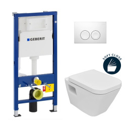 Pack WC Geberit duofix UP100 + Cuvette Diagonal + Plaque de commande Delta 21 blanche