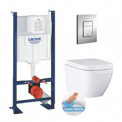 Pack WC Rapid SL autoportant + Euro Ceramic Cuvette WC suspendue compact Triple Vortex, blanc alpin (ProjectEuroCeramic-1)