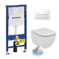 Geberit Pack WC Geberit duofix UP100 + Cuvette Ideal Standard Tesi Aquablade + Plaque de commande Delta20 Blanche