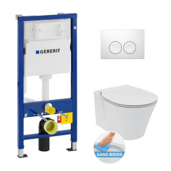 Pack WC Geberit duofix UP100 + Cuvette Ideal Standard Connect Air + Plaque de commande Delta 21 blanche