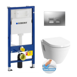 Pack WC GEBERIT DuofixBasic + VITRA Cuvette S50 RimEx avec abattant softclose + Plaque de commande Delta 50 blanc