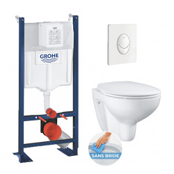 Pack WC Rapid SL autoportant + cuvette Bau Ceramic sans bride + plaque Skate Air blanche (ProjectBau-3)