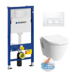 Pack WC GEBERIT DuofixBasic + VITRA Cuvette S50 RimEx avec abattant softclose + Plaque de commande Delta 50 blanc