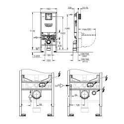 Rapid SLX Bâti support WC, 1,13M, avec prise et raccordement pour WC lavant (39596000)