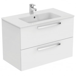 Meuble suspendu 80 cm Ulysse et lavabo-plan, blanc laqué (E3258WG)