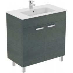 Meuble sur pied 80 cm Ulysse et lavabo-plan, bois grisé (E3257SG)