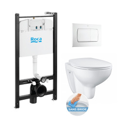 Pack Bâti-support ROCA ACTIVE + WC Grohe Bau Ceramic sans bride + abattant softclose + plaque blanche (RocaActiveBau-1)