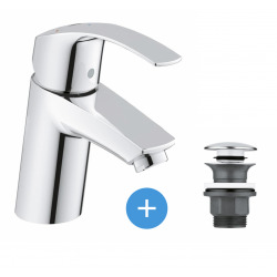 Eurosmart Set Mitigeur lavabo Taille S + Bonde clic clac Grohe pour lavabo avec trop-plein (32154002-CLICCLAC)