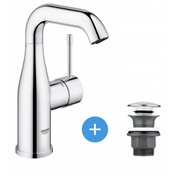 Essence Set Mitigeur monocommande 1/2" Lavabo Taille M + Bonde clic clac Grohe pour lavabo avec trop-plein (23463001-CLICCLAC)