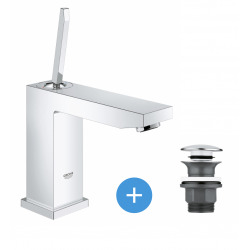 Eurocube Joy Set Mitigeur Lavabo Taille M sans vidage + Bonde clic clac Grohe pour lavabo avec trop-plein (23658000-CLICCLAC)