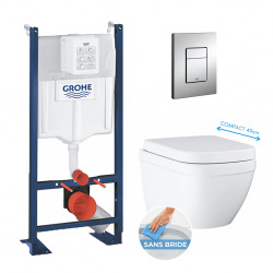 Pack WC Rapid SL autoportant + Euro Ceramic Cuvette WC suspendue compact Triple Vortex, blanc alpin (ProjectEuroCompact-1)