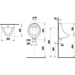 Korint Urinoir suspendu en céramique avec alimentation externe + siphon inclus (H8441000004401)