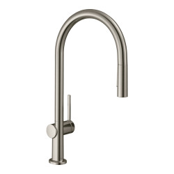 Hansgrohe Talis M54 Mitigeur de cuisine 210, avec douchette extractible 2 jets, Aspect acier inox (72800800)