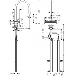 Hansgrohe Aquno Select M81 Mitigeur de cuisine 170, avec douchette extractible 3 jets, sBox, Noir mat (73831670)