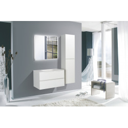 Verona Set Meuble suspendu blanc mat avec 2 tiroirs fermeture lente + Vasque marbre coulé blanche (Verona66BB)