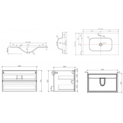 Set Meuble 86cm suspendu bois clair avec 2 tiroirs + Vasque marbre coulé blanc mat + Armoire (Verona86NCC)