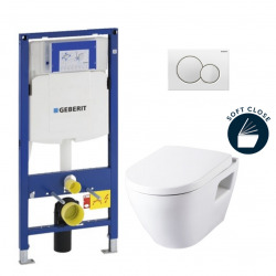 Pack WC Bâti-support avec Cuvette SM10 + Abattant softclose + Plaque blanche (GebSM10-B)