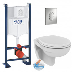 Pack WC Bâti autoportant avec Cuvette Porcher Eurovit rimless + Abattant softclose + Plaque chromée (ProjectPorcher-2)