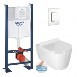 Pack WC Bâti autoportant avec Cuvette Alfa rimless et fixations invisibles + Abattant softclose + Plaque blanche (ProjectAlfa-4)