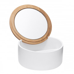 Libra Boîte avec miroir cosmétique en bois de bambou, Blanc (LIB56)