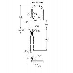 Essence Mitigeur monocommande évier avec Limiteur de température, Hard Graphite (30294A00)