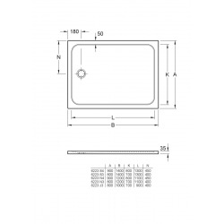 Receveur Lifetime Plus rectangulaire, 1400 x 800 x 35 mm, Blanc (6223S301)