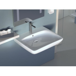 Selnova Comfort Lavabo PMR 650x550 mm avec perçage pour robinetterie + trop-plein, Blanc (500.292.01.1)