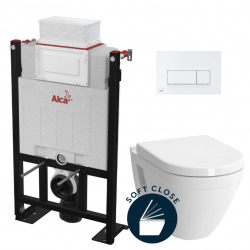 Pack WC Bâti autoportant + WC Vitra S50 + Abattant softclose + Plaque blanche (Alca85S50-4)