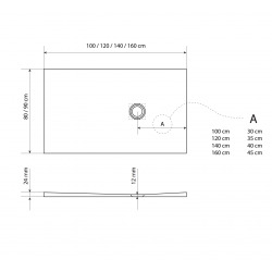 Receveur de douche rectangulaire Stone 140x80 cm marbre coulé Gris