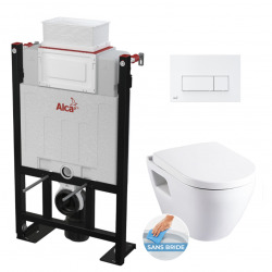 Pack WC Bâti autoportant avec cuvette Serel SM26 sans bride + Abattant softclose + Plaque blanche (Alca85FSM26-4)