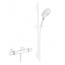 Set de douche Mitigeur Comfort + Barre de douche Unica 65cm + Douchette 3 jets Raindance 120 Select E, Blanc mat (13116700-SET)